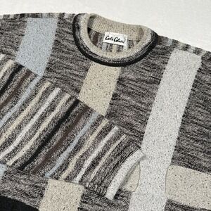 Carlo Colucci Sweater Mens XL Gray Brown Abstract Knit Crewneck Pullover